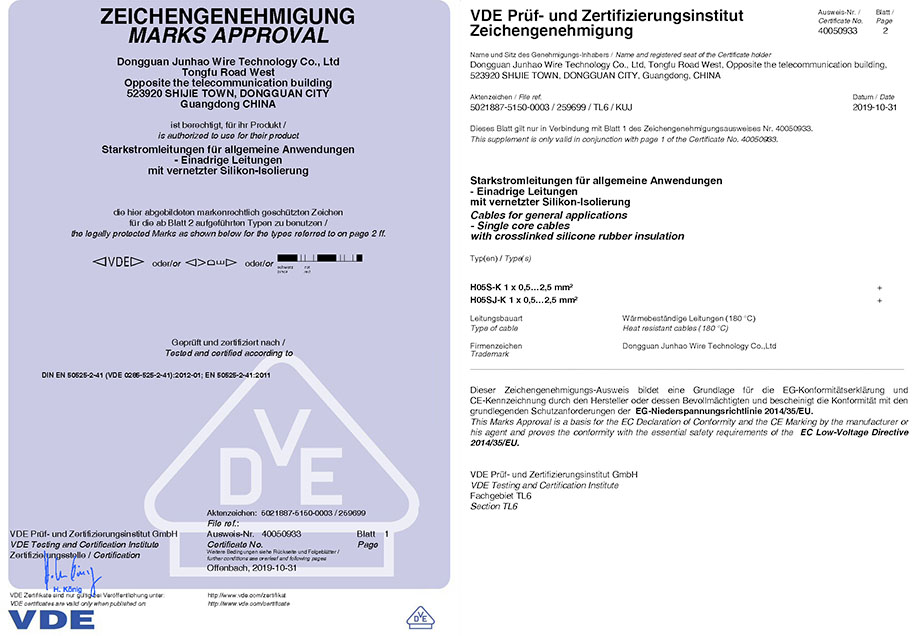 Single core VDE certificated silicone wire