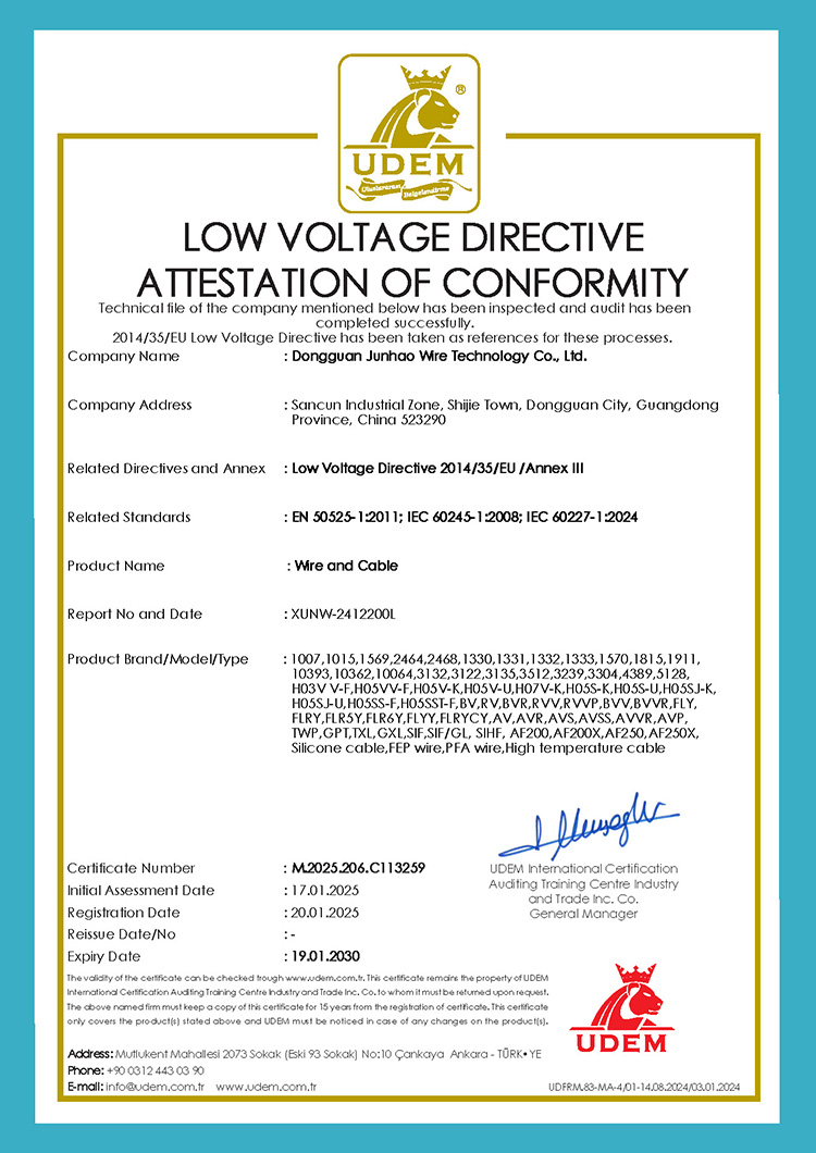 CE Certificate for High Temperature Resistant Cable